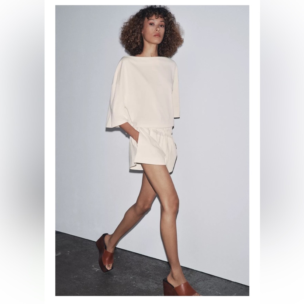 NWT Zara Cream Boatneck Tee